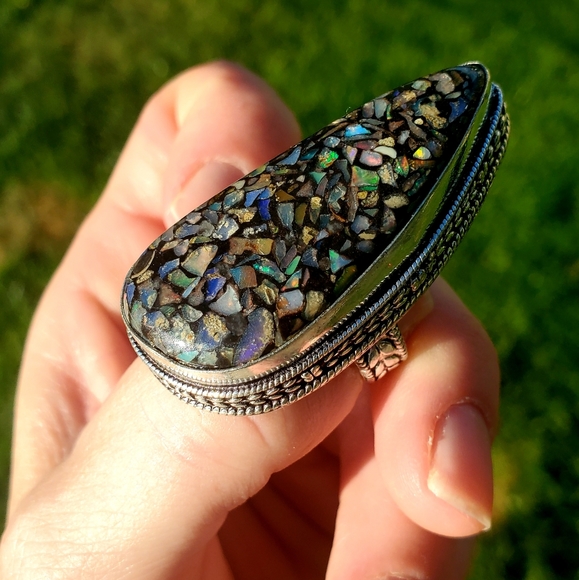 New Huge Copper Ethiopian Opal 925 Silver Statement Ring. - Picture 14 of 16